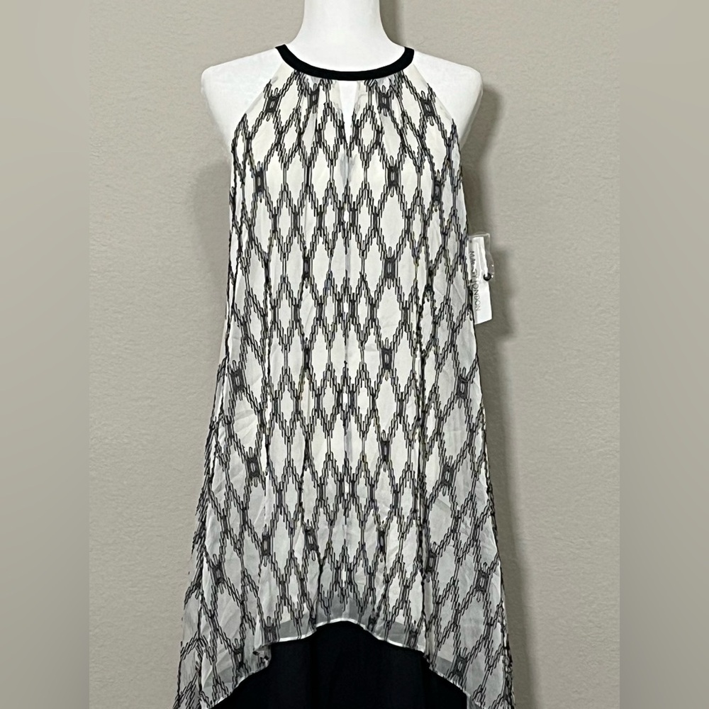 Maggy London Black and White Resort Wear Halter High Low Swing Dress Size 6